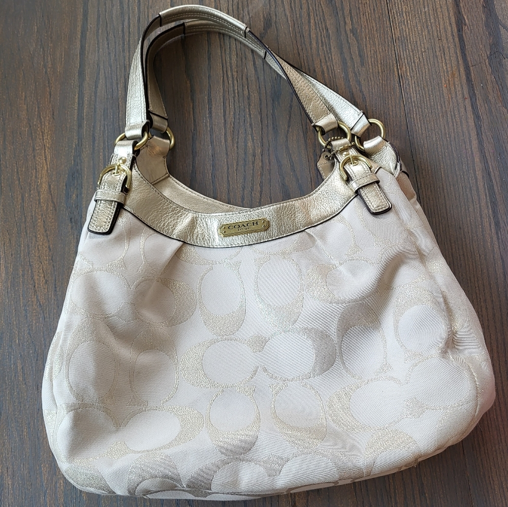COACH Madison Soho Hobo Ivory Gold Leather Trim No. H1294-f20584
